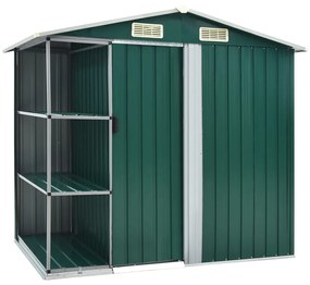 47104 vidaXL Abrigo de jardim c/ prateleiras 205x130x183 cm ferro verde