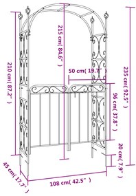 Arco de jardim c/ portão 108x45x235 cm aço preto