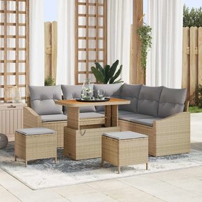 vidaXL Conjunto de Sofás de Jardim de 8 Peças com Almofadas Bege em Rattan e Madeira de Acácia