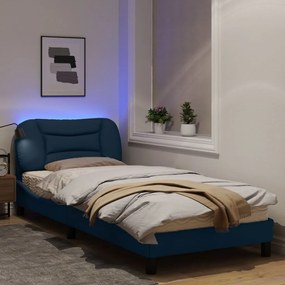 Estrutura de cama c/ luzes LED 90x200 cm tecido azul