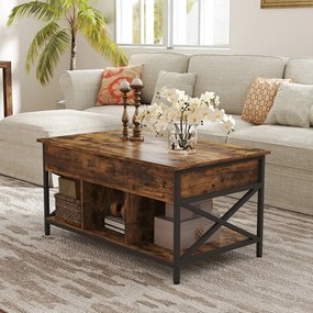 Mesa de centro com altura ajustável 60 x 100 x (48-62) cm castanho vintage-preto