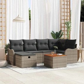 vidaXL Conjunto de Sofá de Jardim de 7 Peças com Almofadas Cinza Rattan Poliéster