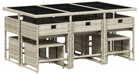 11 pcs conjunto jantar p/ jardim c/ almofadões vime PE cinzento