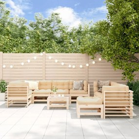 10 pcs conjunto lounge jardim c/ almofadões madeira maciça