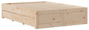 Cama sem colchão com gavetas 140x200 cm madeira de pinho maciça