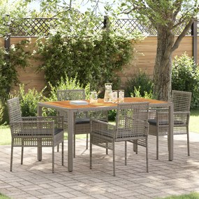 vidaXL Conjunto de Jantar de 5 Peças com Almofadas Cinza Rattan Poliéster