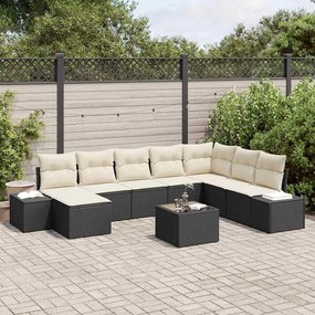 vidaXL Conjunto de Sofá de Jardim com almofada 9 pcs Preto vime PE