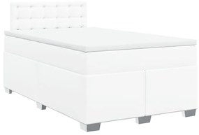 Cama boxspring com colchão 120x190 cm couro artificial branco