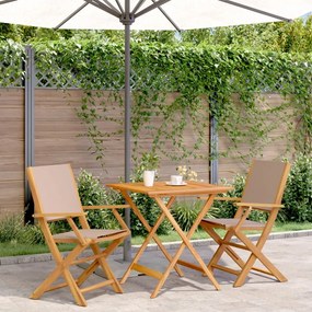 vidaXL 3 pcs conjunto bistrô tecido e madeira maciça cinza-acastanhado