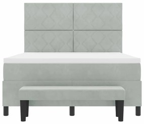 Cama Box Spring com Colchão &amp; Banco Cinza Claro 140x200 cm Veludo