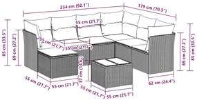 8 pcs conj. sofás jardim c/ almofadões vime PE cinzento-claro
