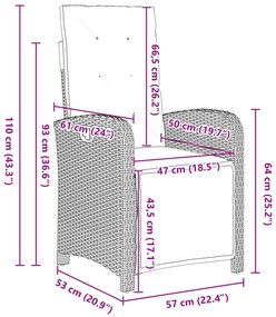 Conjunto de Jantar de 7 Peças para Jardim com Almofadas Cinza Rattan S