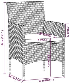 5 pcs conjunto de jantar jardim com almofadões cinzento/preto