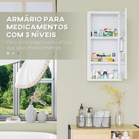 Armário Farmácia de Parede Armário de Medicamentos de Aço com 3 Níveis Porta Magnética 30x12x60 cm Branco