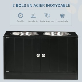Comedouro elevados para cães e gatos, suporte para duas tigelas, 60 x 30 x 35,5 cm, inclui duas tigelas de 2 litros em aço inoxidável