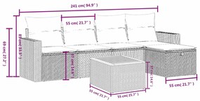 6 pcs conjunto sofás de jardim c/ almofadões vime PE preto