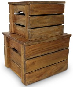 Conjunto de caixas de arrumação 2 pcs madeira reciclada maciça