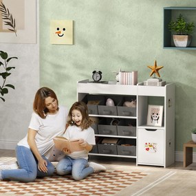 Organizador de Brinquedos para Crianças com 9 Cestos Amovíveis Compartimentos e Autocolantes  92x30x80 cm Branco e Cinza