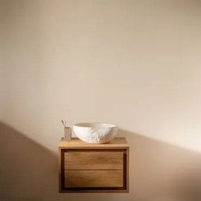 Conjunto De Móvel De Casa De Banho Suspenso Em Madeira De Teca Jabari Madeira De Teca & Irregular Em Cimento Branco ↔︎40 Cm Fedro - Sklum