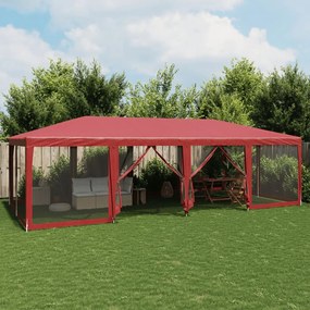 Tenda p/ festas c/ 12 paredes laterais malha 8x4m PEAD vermelho