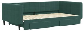 Sofá-cama c/ gavetão e gavetas 100x200 cm veludo verde-escuro