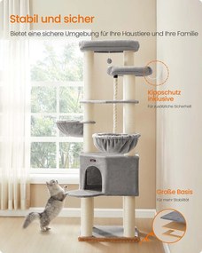 Arranhador para gatos com vários andares 55 x 55 x 186,7 cm Cinzento + Creme
