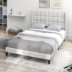 Estrutura de Cama 135x190 cm com Cabeceira Estofada em Linho e Espaço de Armazenamento Debaixo da Cama Bege