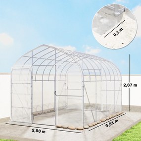 Estufa em túnel para jardim 296 (L) x 391 (P) x 267 (A) cm, 12 m², película PO antigotejamento, aço galvanizado de 25 mm, estrutura reforçada, 2 porta