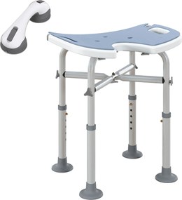 HOMCOM Banqueta de duche, Altura Ajustável 39-51,5 cm, Barra de apoio com ventosa, Pés com ventosa, Azul claro | Aosom Portugal