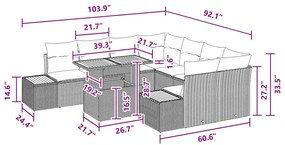 Conjunto de Jantar de Jardim com 9 Peças, Almofadas Pretas em Rattan S