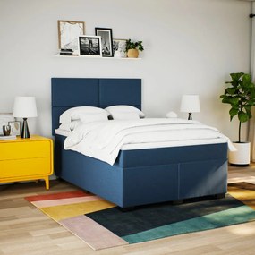Cama com molas/colchão 160x200 cm tecido azul