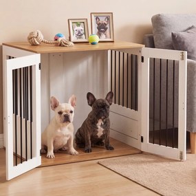 Gaiola para cães 80 x 55,5 x 71,5 cm com mesa auxiliar e comedouro giratório a 360°, portas com fechadura dupla e tigelas para animais de estimação de