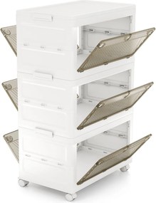 Caixas de arrumação de plástico 126L empilháveis de 3 níveis Dobráveis com tampa com Rodas Branco