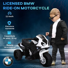 Mota Elétrica BMW para Crianças entre 18-36 Meses 6V com Faróis Música e Velocidade Máx. de 2,5 km/h 66x37x44 cm Preto