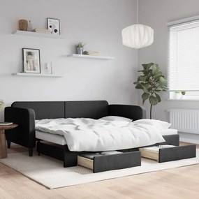 Sofá-cama com gavetão e gavetas 100x200 cm tecido preto