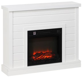 HOMCOM Lareira Elétrica 1800W Lareira Decorativa com Efeito de Chama Realista Temporizador para Ambientes de 30 m² 96,5x22x81,7 cm Branco | Aosom Portugal