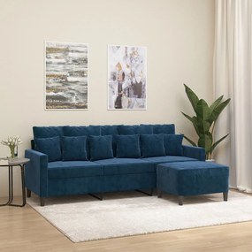vidaXL Sofá de 3 lugares com apoio de pés 180 cm veludo azul