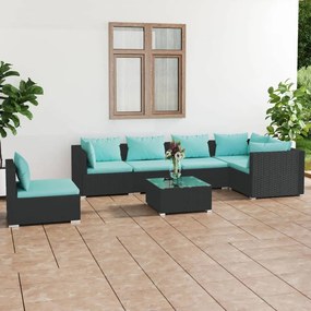 vidaXL 7 pcs conjunto lounge de jardim c/ almofadões vime PE preto