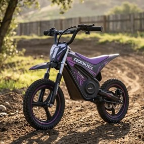 Mota elétrica infantil ROOKIE X 24V (14"), bateria de lítio, motor de 250 W, travão de disco Roxa