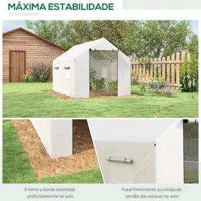 Estufa tipo Túnel 2x3x2 m Estufa de Exterior com 4 Janelas de Malha e Porta com Fecho de Correr Estufa para Cultivos Anti UV Branco