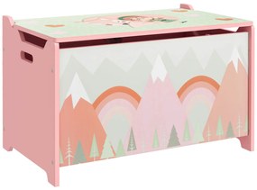ZONEKIZ Baú de Brinquedos Organizador de Brinquedos para Crianças de 3 a 8 Anos com Estampado em Animaos 60x37x39 cm Rosa