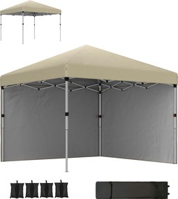 Outsunny Tenda Dobrável Pop-up 3x3 m Tenda de Jardim com 2 Paredes Laterais Anti-UV Altura Ajustável em 3 Níveis e Bolsa de Transporte Bege | AOSOM Portugal