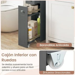 Armário pequeno estreito para casa de banho ou cozinha 40 x 18 x 70 cm de 4 níveis com gavetas deslizantes Cinzento