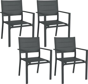 Outsunny Conjunto de 4 cadeiras de jardim empilháveis em alumínio e textilene com apoios de braços, lote de 4 peças para exterior | Aosom Portugal