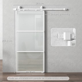 Porta de Correr de Vidro com Mecanismo de Fecho Suave para Casa de Banho Sala de Estar Cozinha 91,4x203,2 cm Branco