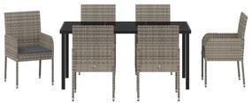 Conjunto de Jantar de Jardim com Almofadas Cinza Rattan Sintético