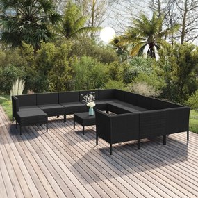 vidaXL 13 pcs conjunto lounge de jardim c/ almofadões vime PE preto