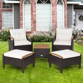 Conjunto de sofá de jardim de vime de 5 peças, mesa e cadeiras de jardim terraço varanda