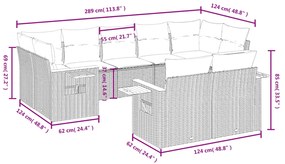 9 pcs conjunto de sofás p/ jardim com almofadões vime PE bege