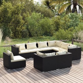 vidaXL 9 pcs conjunto lounge de jardim c/ almofadões vime PE preto